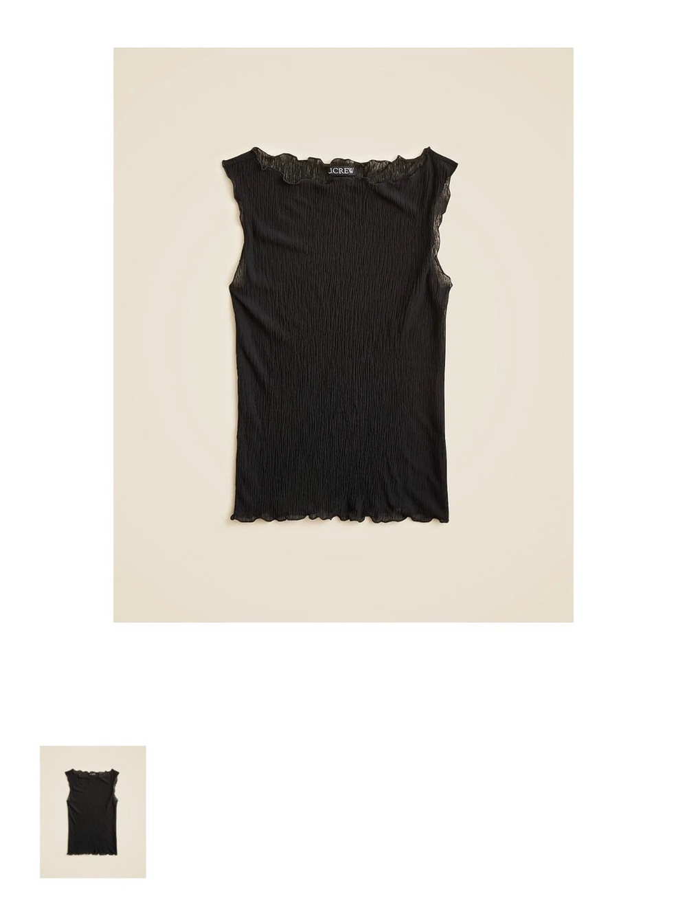 J. Crew Black Ruffle-trim shell top in sheer crinkle knit